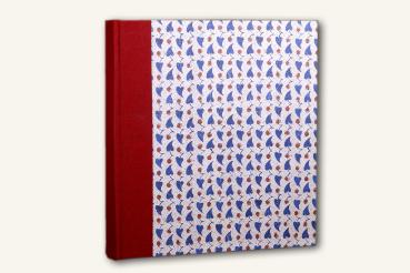 Photo album "Blue hearts", handmade photo album, for gluing, red linen back